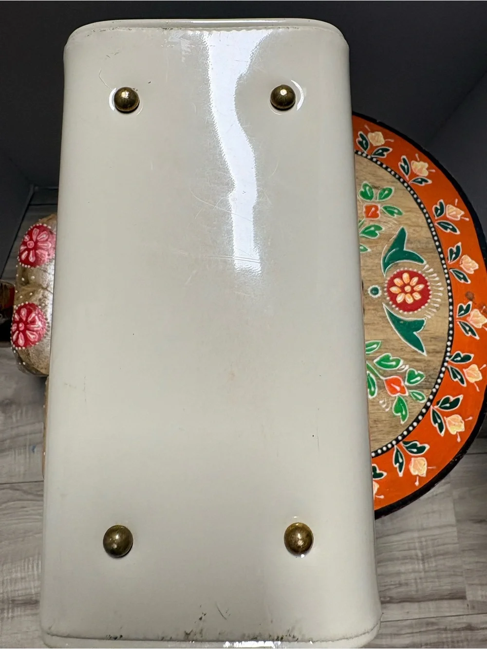 Classic Cream Box Handbag with Gold Trim